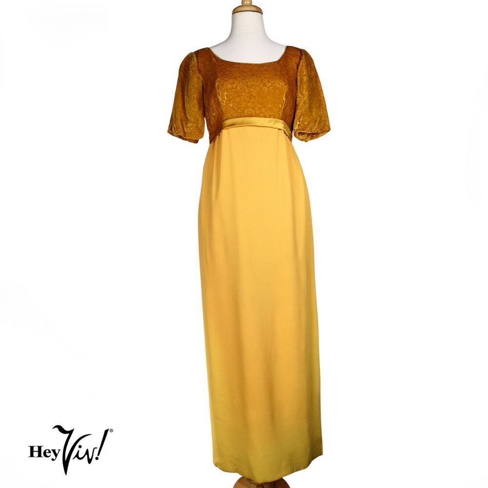 Vintage 70s Gold Velvet Maxi Dress Long Skirt w Slit Sz Small B36 W29 - Hey Viv